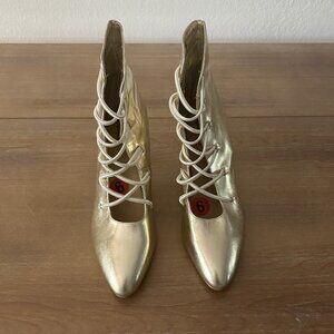 Free People + Farylrobin Gold Metallic Granny Bootie Size 9 NWOB